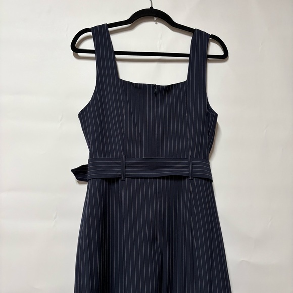 Banana Republic Midi Sheath Dress Slit Sweetheart Blue Pinstripe Office Work - Picture 8 of 10